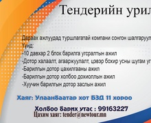 Нью Тур ХХК-ийн гүйцэтгэгч сонгон шалгаруулах нээлттэй тендерийн урилга