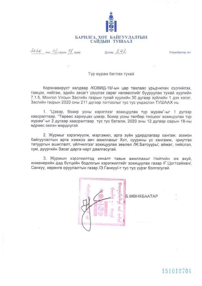 Барилга, Хот байгуулалтын сайдын "Түр журам батлах тухай"