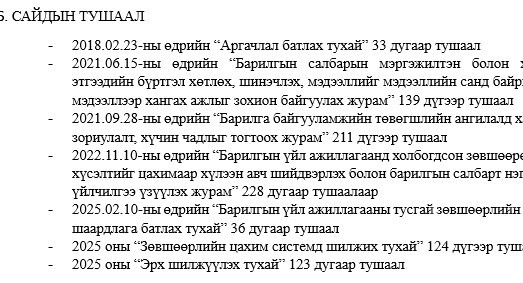 Барилгын үйл ажиллгааны тусгай зөвшөөрлийн үйл ажиллагаанд мөрдөгдөж буй хууль